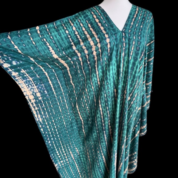 0118/ Hand Tie-Dye Rayon Caftan: Bohemian Maxi Dress, Resort Wear - Picture 9 of 15